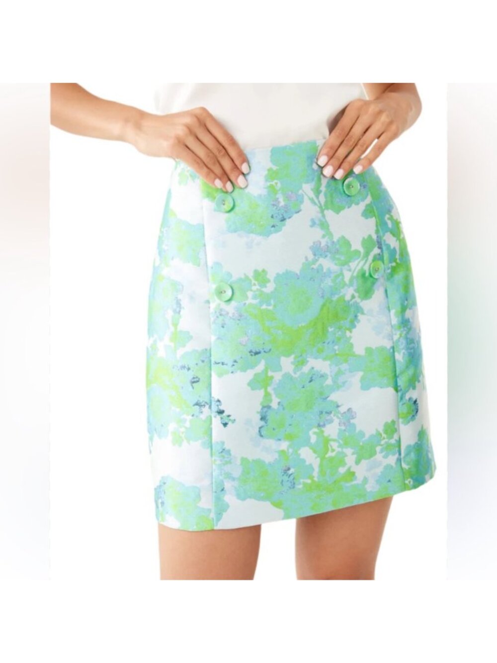 NWT Abbey Glass Jessica Jacquard Mini Skirt Green Abstract